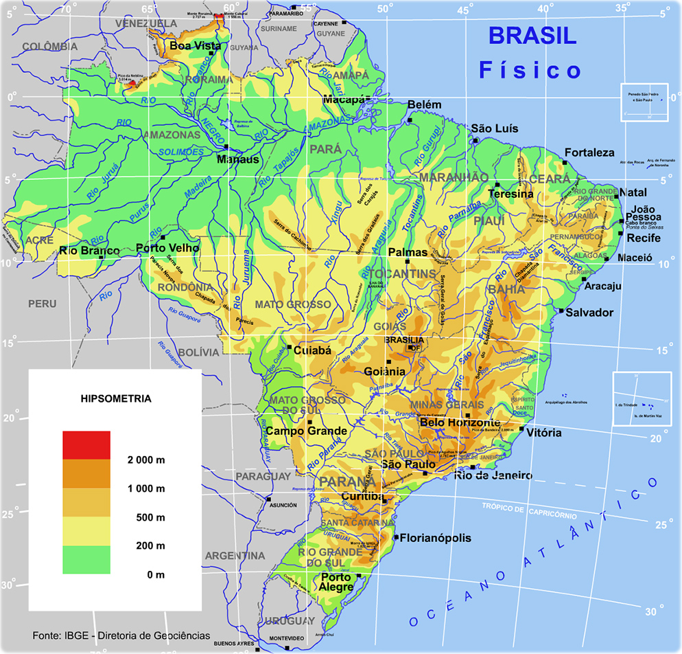 Mapa físico do Brasil