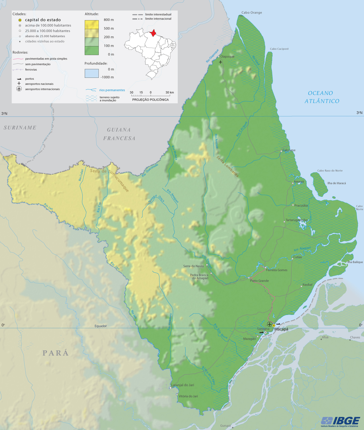 Mapa físico Amapa
