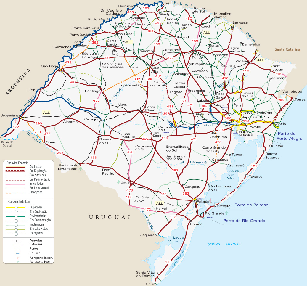 Mapa Rodoviario Do Rio Grande Do Sul Transportes