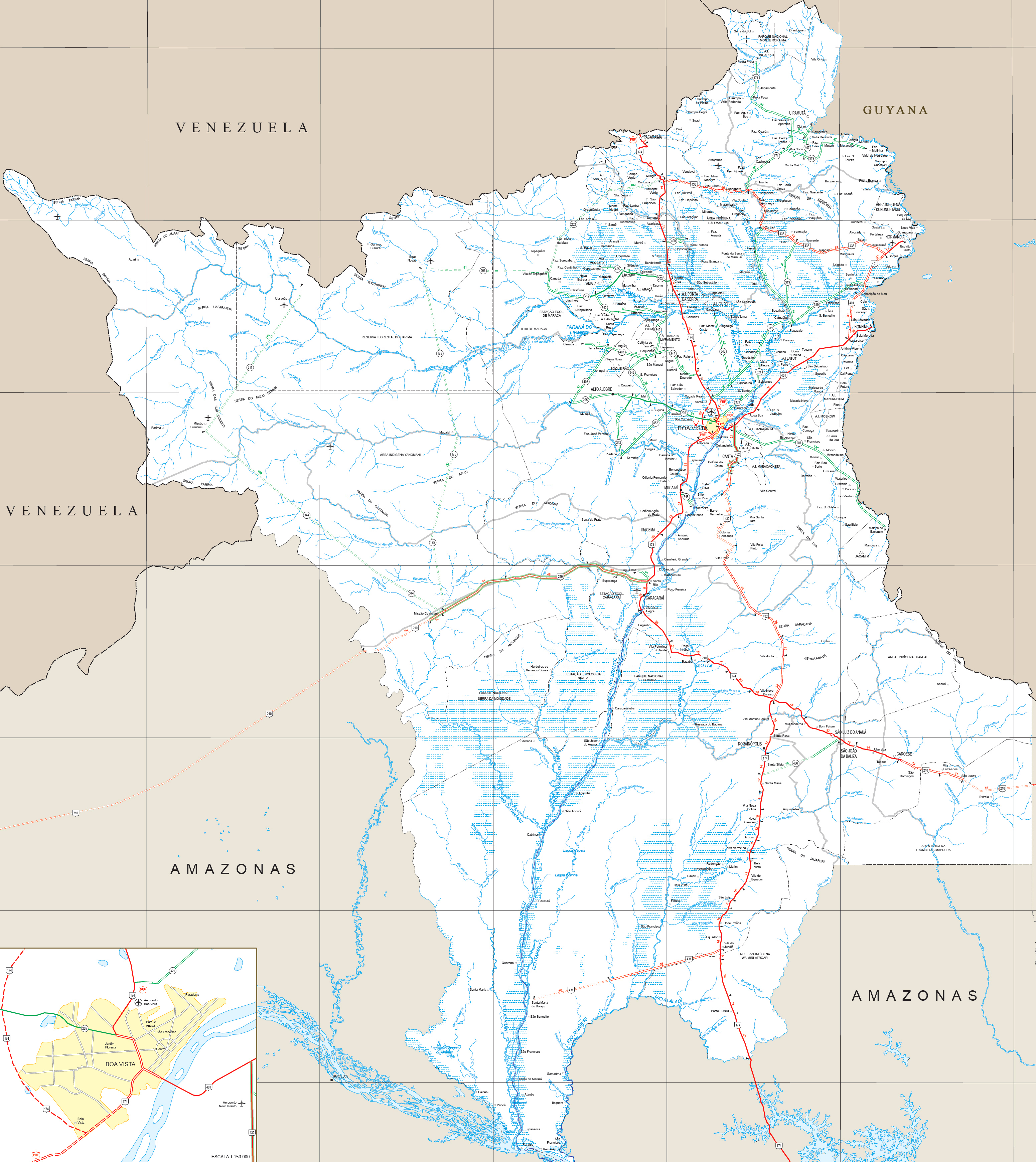 Mapa Rodoviário de Roraima